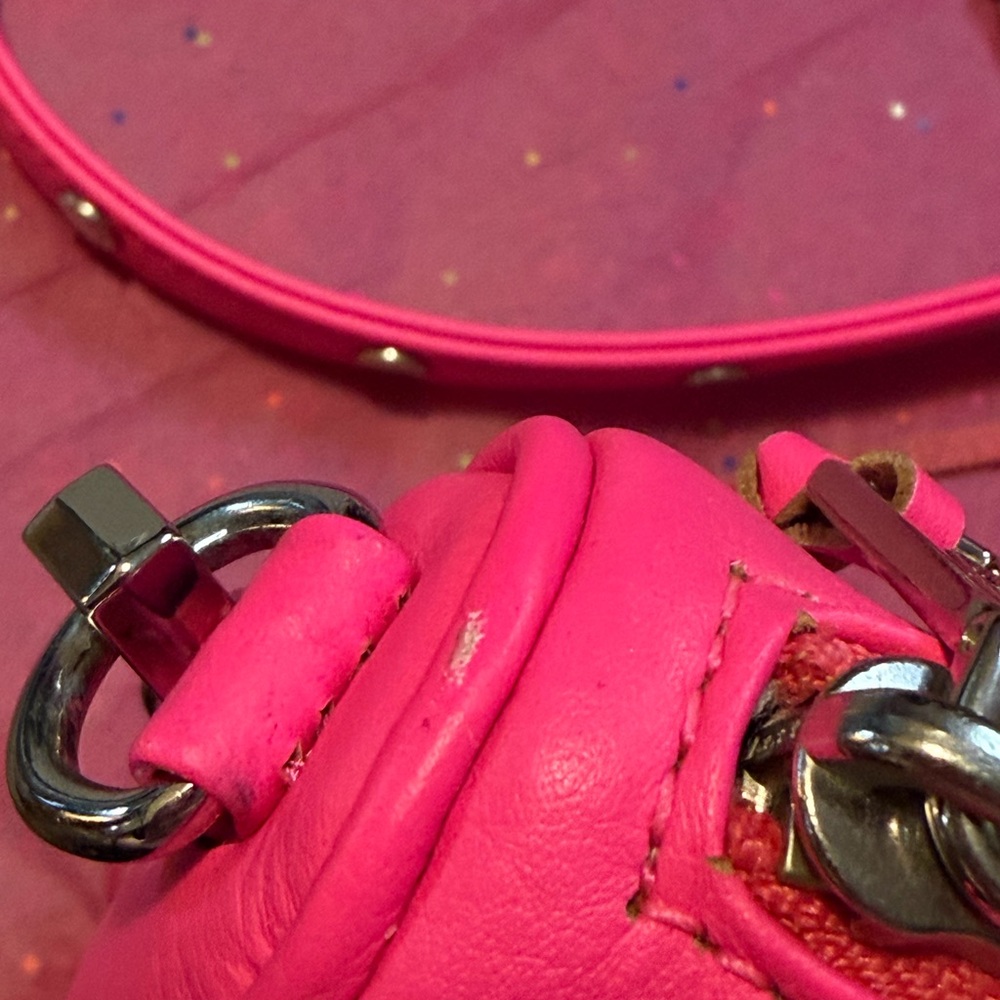 Rebecca Minkoff Mini M.A.C Electric Pink Leather Crossbody Bag Purse Chain Strap - Picture 12 of 17